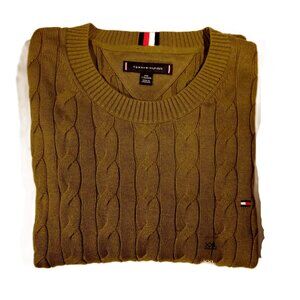 Men's Tommy Hilfiger Cable Crewneck Sweater  Size: XXL  Olive Green  Cotton  NEW